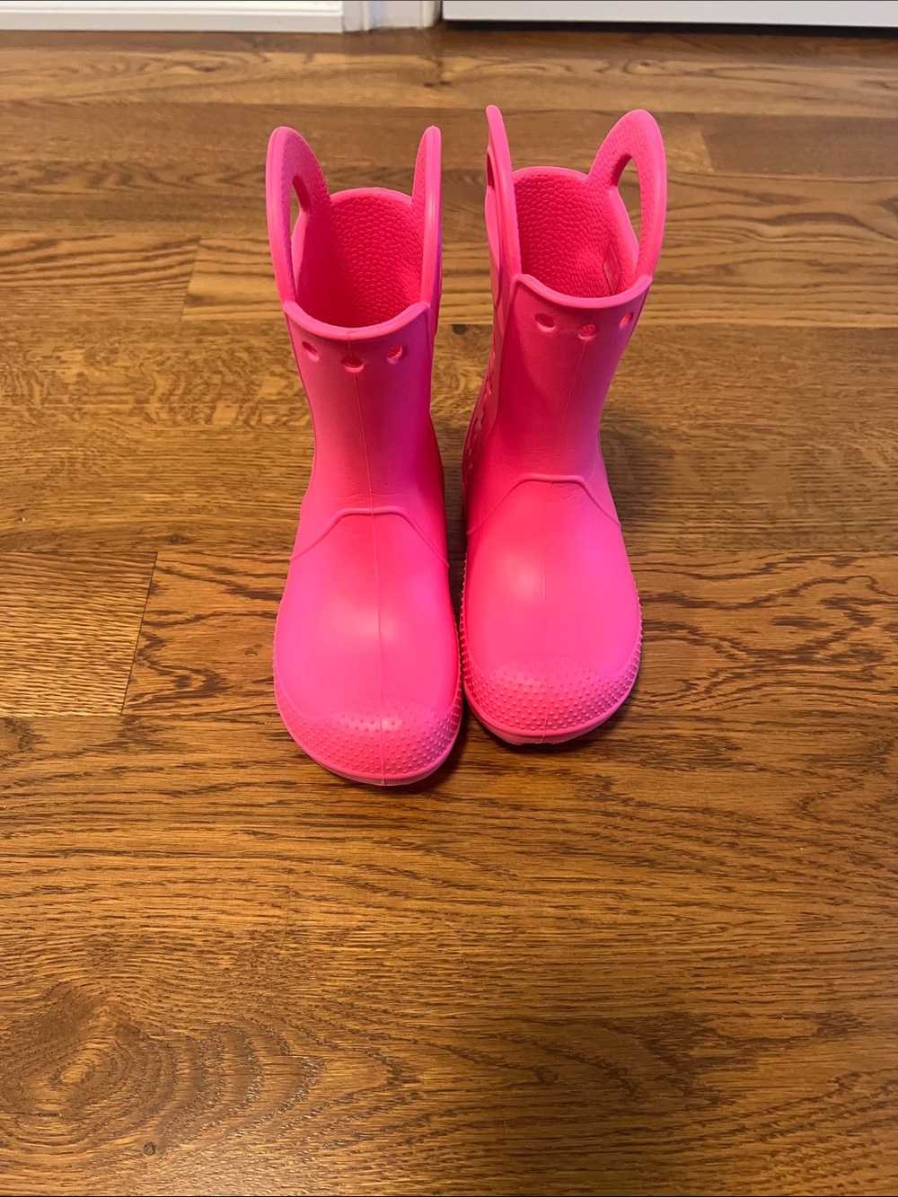 CROCS Kids Neon Pink Easy Pull-On Rain Boots